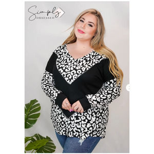 NWT Freckled Poppy Sew In Love Black And White Leopard Chevron‎ Top 2XL XXL